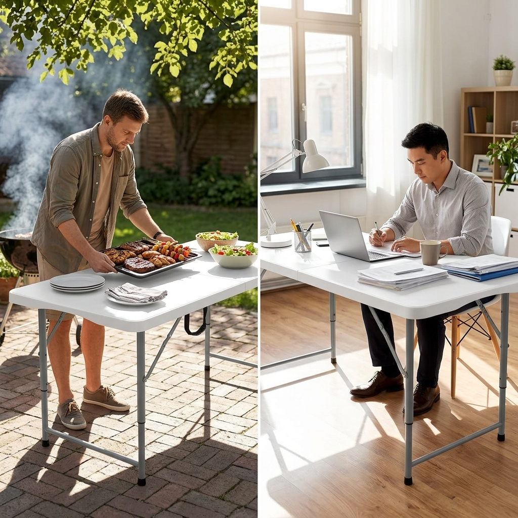 4FT Folding Table/Bench, Portable Plastic Catering Table